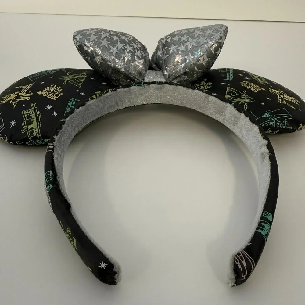 Disney Minnie Mouse Ears Headband 100th Anniversary Print Silver Star Bow